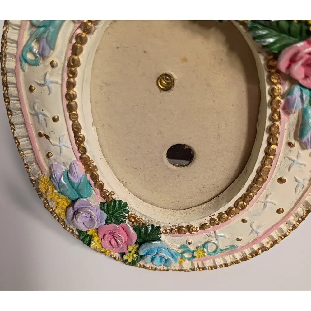 Vtg Resin Photo Frame Colorful Roses Victorian Decor Country Small 4x3.5